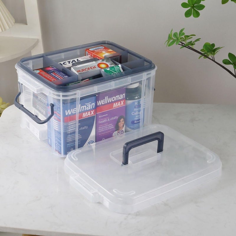 HEY FOLY 15qt Medicine Organizer Storage Box with Tray, Set of 2 Plastic First Aid Box Empty, Thickened Medicine Container Chest, Multipurpose Medical Case with Labels, Blue Medicine Caddy - Image 4