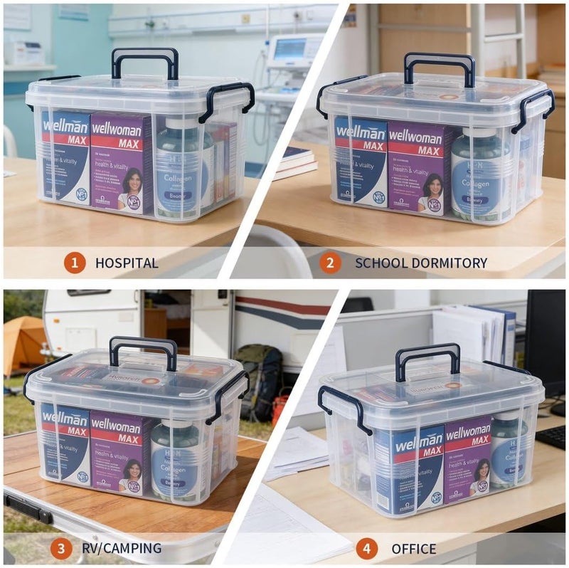 HEY FOLY 15qt Medicine Organizer Storage Box with Tray, Set of 2 Plastic First Aid Box Empty, Thickened Medicine Container Chest, Multipurpose Medical Case with Labels, Blue Medicine Caddy - Image 5