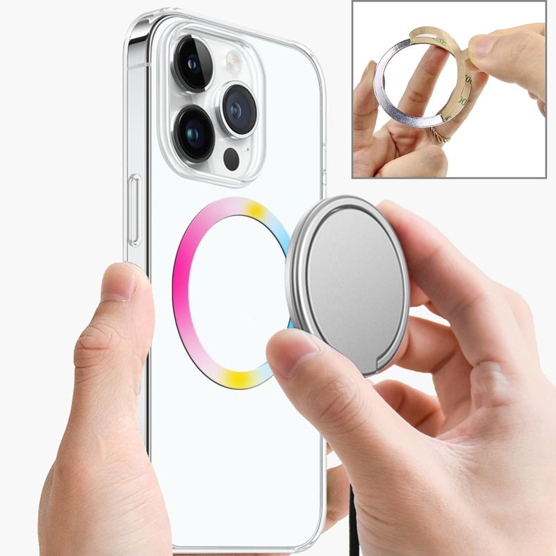 TENOC Universal Metal Ring Sticker for Magnetic Charger Compatible with iPhone/Samsung/Android All Cellphones, Magnetic Mount/Phone Holder Conversion Accessories, 3Pcs, Rainbow - Image 3