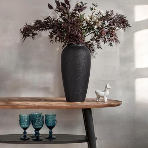 UANYEMON 13.8 Inch Tall Matte Black Ceramic Vase, Large Textured Charcoal Black Decorative Vase for Pampas Grass, Flowers or Greenery, Modern Rustic Tabletop Accent for Entryway Living Room Mantel - Image 4