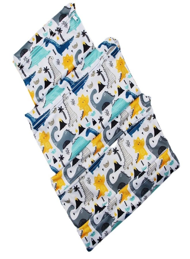 Asenappy 3pcs Cloth Diaper Wet Dry Bags Waterproof Reusable with Two Zippered Pockets Travel Beach Pool Daycare Soiled Baby Items Yoga Gym Bag for Swimsuits or Wet Clothes (dinosaur) - Image 4