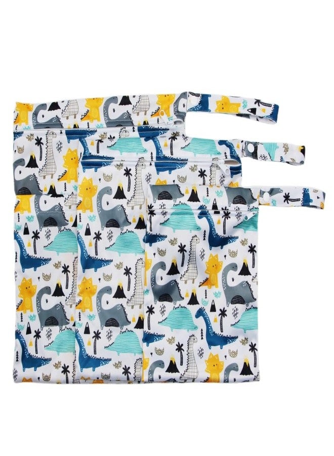 Asenappy 3pcs Cloth Diaper Wet Dry Bags Waterproof Reusable with Two Zippered Pockets Travel Beach Pool Daycare Soiled Baby Items Yoga Gym Bag for Swimsuits or Wet Clothes (dinosaur) - Image 3