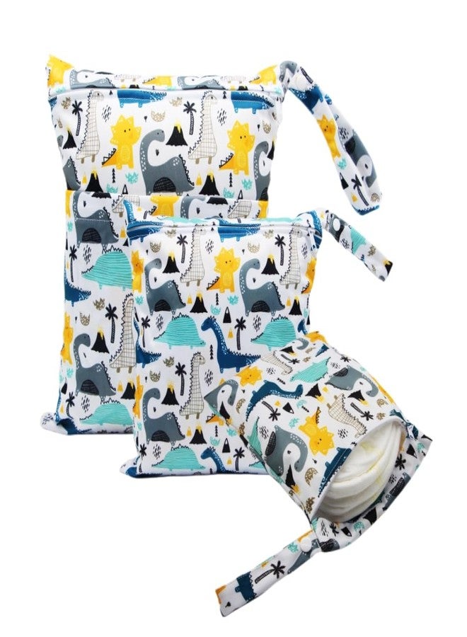 Asenappy 3pcs Cloth Diaper Wet Dry Bags Waterproof Reusable with Two Zippered Pockets Travel Beach Pool Daycare Soiled Baby Items Yoga Gym Bag for Swimsuits or Wet Clothes (dinosaur) - Image 1