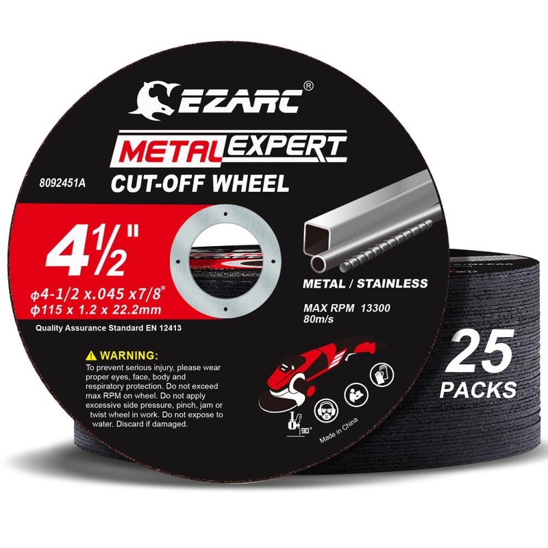 EZARC Cut Off Wheel 25 Pack, 4.5" x .045" x 7/8" Cutting Wheel, Metal & Stainless Steel Cutting Disc for Angle Grinder - Image 1