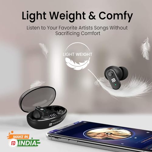 Portronics Harmonics Twins S16 in Ear Wireless TWS Earbuds with 24 Hrs Playtime, Clear Calls, Game & Music Mode, Low Latency, Bluetooth 5.3v, LED Display, Type C Fast Charging(Black) - Image 5