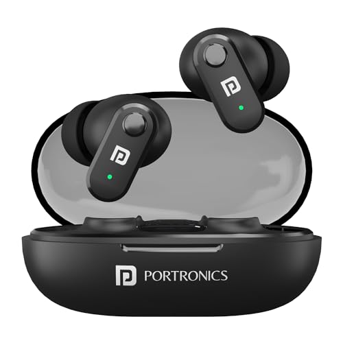 Portronics Harmonics Twins S16 in Ear Wireless TWS Earbuds with 24 Hrs Playtime, Clear Calls, Game & Music Mode, Low Latency, Bluetooth 5.3v, LED Display, Type C Fast Charging(Black) - Image 1