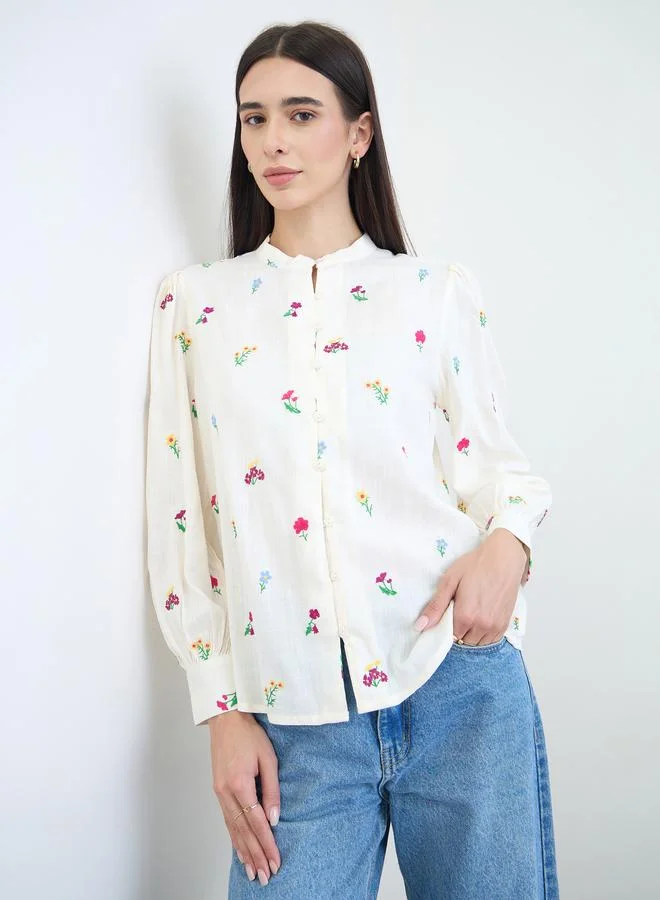 Styli Off White Embroidered Blouse