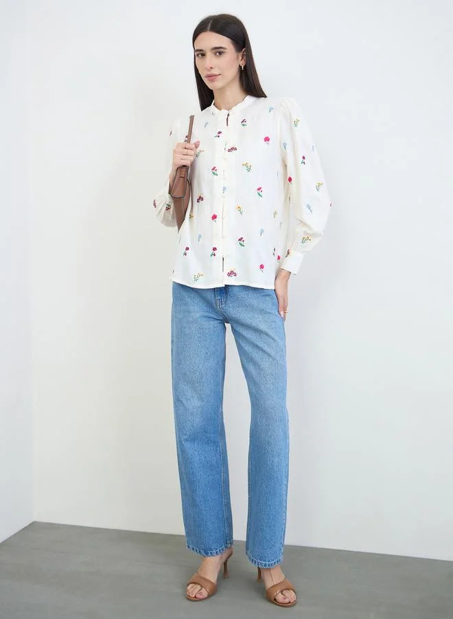 Styli Off White Embroidered Blouse