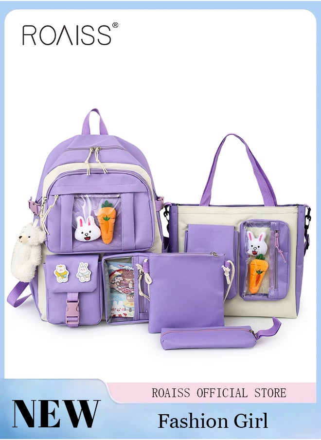 roaiss 4-Piece Set of Cute Backpack Women's Bag Lightweight Elementary School Students Girls Large Capacity Children's School Bag  - Image 1