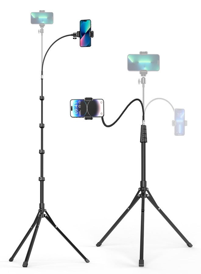 Aureday Phone Tripod, 92" Cell Phone Stand with 15" Gooseneck, Remote and Phone Holder, Overhead & Selfie Stick for Recording/Watching/Vlog, Compatible with iPhone Android - Image 1