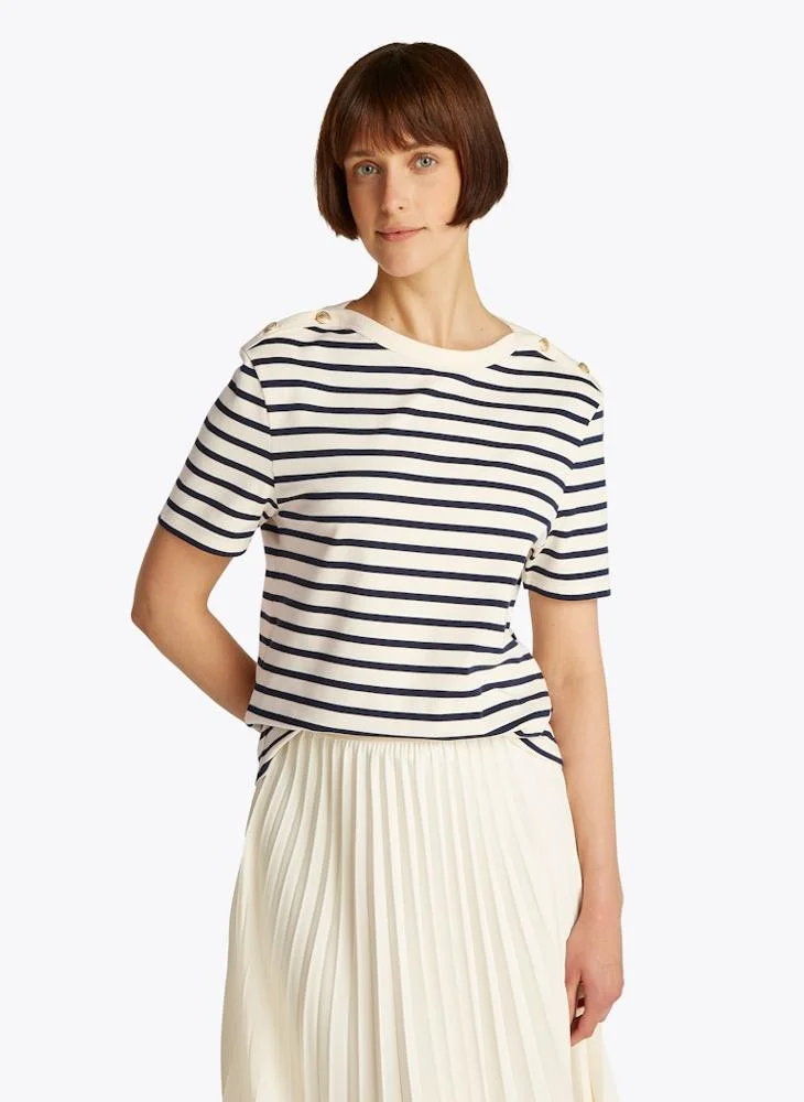 تومي هيلفيغر Striped Crew Neck T-Shirt