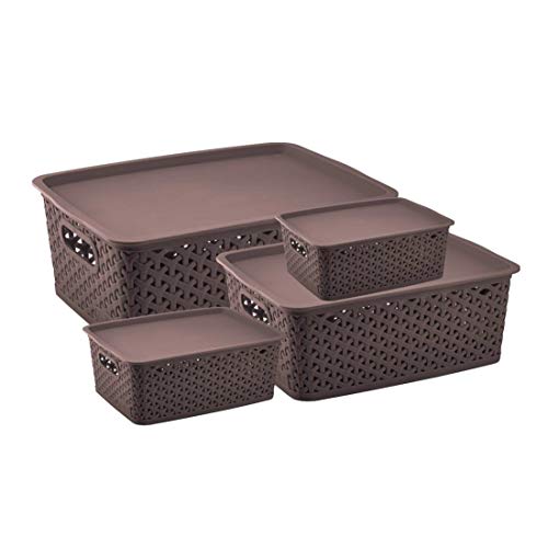 Nabhya 4-Piece Brown Woven/Netted Plastic Storage Basket Set (4 Count, Rectangular, Ventilated, Easy to Clean, General Household Storage) - Image 1
