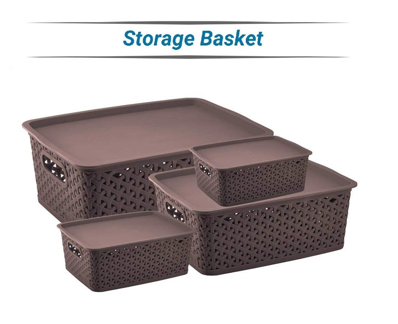 Nabhya 4-Piece Brown Woven/Netted Plastic Storage Basket Set (4 Count, Rectangular, Ventilated, Easy to Clean, General Household Storage) - Image 2
