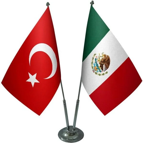 ساترنديزاين Desktop Mexican Flag Turkish Flag Double Chrome Pole Table Flag Set