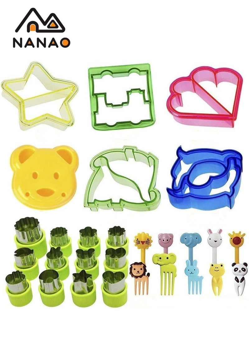 NANAO 28 Pcs Sandwich Cutters for Kids with Cute Food Picks Set, Animal Cutouts for Cookies, Sandwiches, Vegetables, Fruit, and Bento Box Lunches, Mini and Reusable  - Image 1