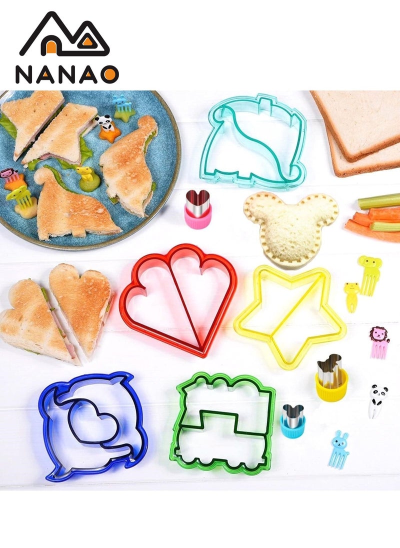 NANAO 28 Pcs Sandwich Cutters for Kids with Cute Food Picks Set, Animal Cutouts for Cookies, Sandwiches, Vegetables, Fruit, and Bento Box Lunches, Mini and Reusable  - Image 2