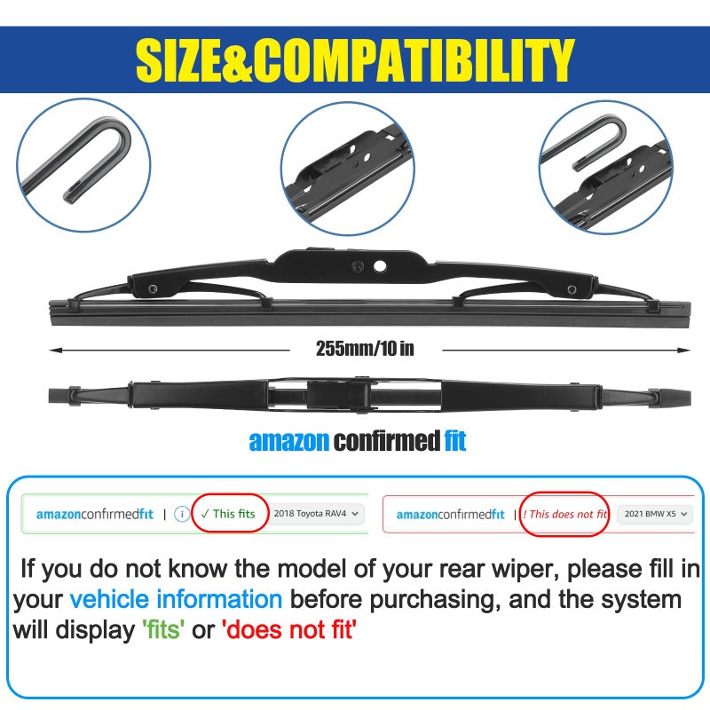 GSPSCN 10" Rear Wiper For Chevy Traverse 24-18 /Buick Enclave 24-18ï¼ŒEncore 22-13 /Hummer H2 09-03 H3 10-06 /Dodge Nitro 12-09 /Saturn Vue 07-02 /Mazda Tribute 06-01 Back Windshield Wiper Blades (10-N) - Image 2