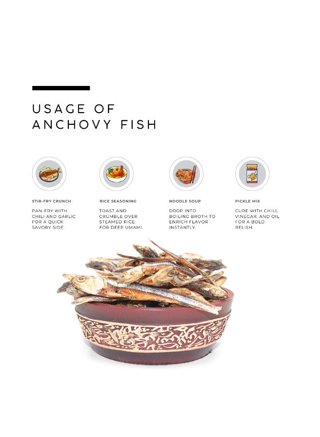 AWAFI MILL Dry Anchovy Fish (Nethali) | Sun-Dried Whole Anchovies for Curries, Stir-Fries, Chutney Podi, Stocks & Crispy Snacks | Edible Seafood - 100 g | 3.5 Oz - Image 3