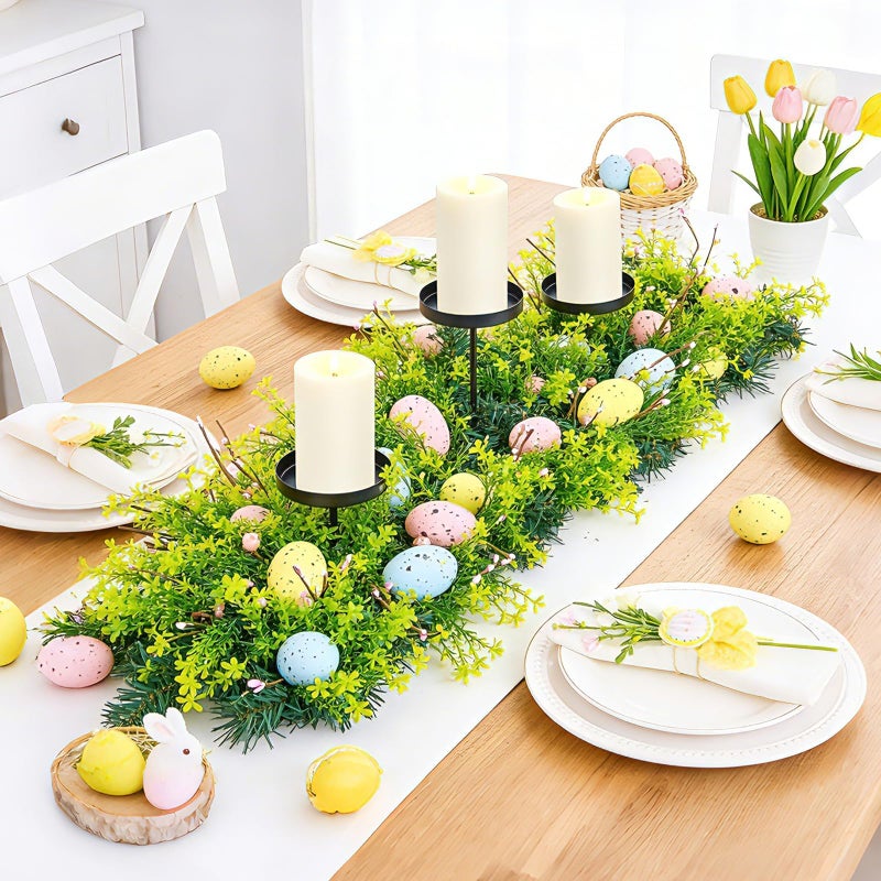 APUDWN 27.56" Easter Egg Candle Holder Centerpiece, Spring Table Decor with Metal Candle Cups Large Foldable Easter Candle Holder for Dining Table Mantel Fireplace, Holiday Home Party Display Decor - Image 1