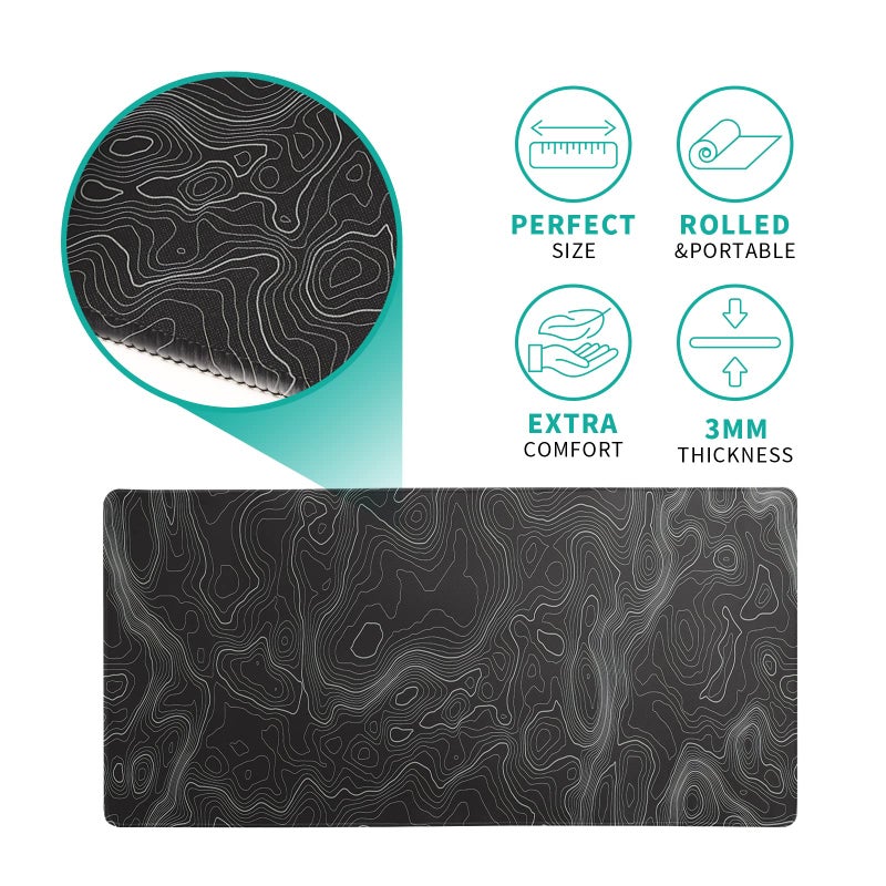 Siski Topographic Contour Extended Big Mouse Pad Large,Gaming Mouse Pad Desk Pad,27.6x11.8 Inch Long Computer Keyboard Mouse Mat Mousepad with 3mm Non-Slip Base and Stitched Edge for Gaming and Office - Image 4
