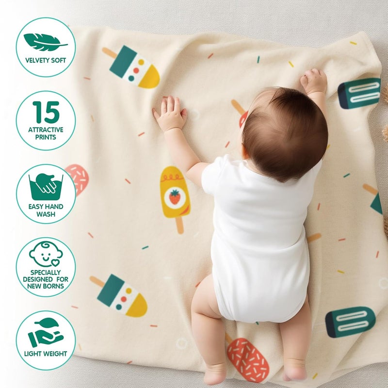 1ST STEP New Born Baby Blanket All Season Printed Single Super Soft Wrapper Sheet for AC Room for Baby Boys Baby Girls Babies Ice Cream 100 X 140 cms - Image 3