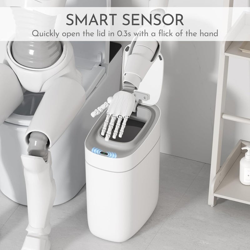 ELPHECO Bathroom Sensor Trash Can for Narrow Space (White) - Image 5