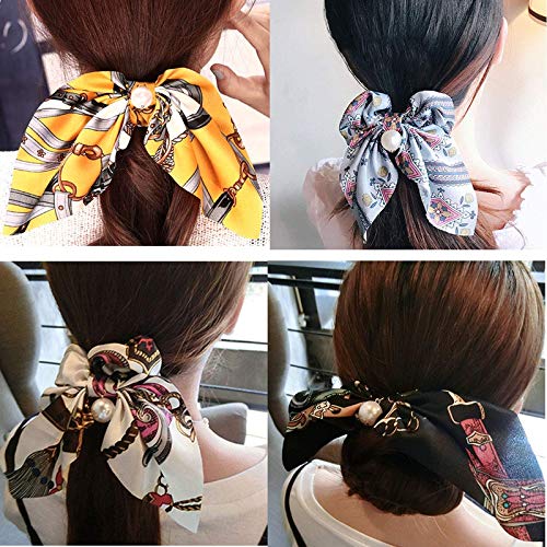 Belicia 12Pcs Big Bow Hair Scrunchies Silky Bunny Scrunchy Elastic Hair Bands Hair Ponytail Holder Scrunchy Ties Vintage Accessories for Women Ladies - Image 5