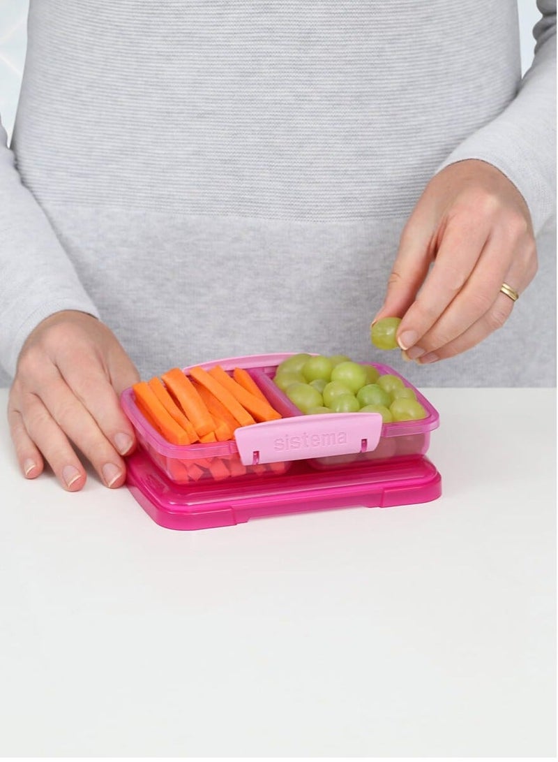 Sistema Small Split Lunch Box 350ml Pink with Dual Compartments, Easy Lock Clip Lid, BPA Free Food Storage Container for Snacks, Fruits & Meal Prep, Reusable Lunch Box Made in New Zealand - Image 3