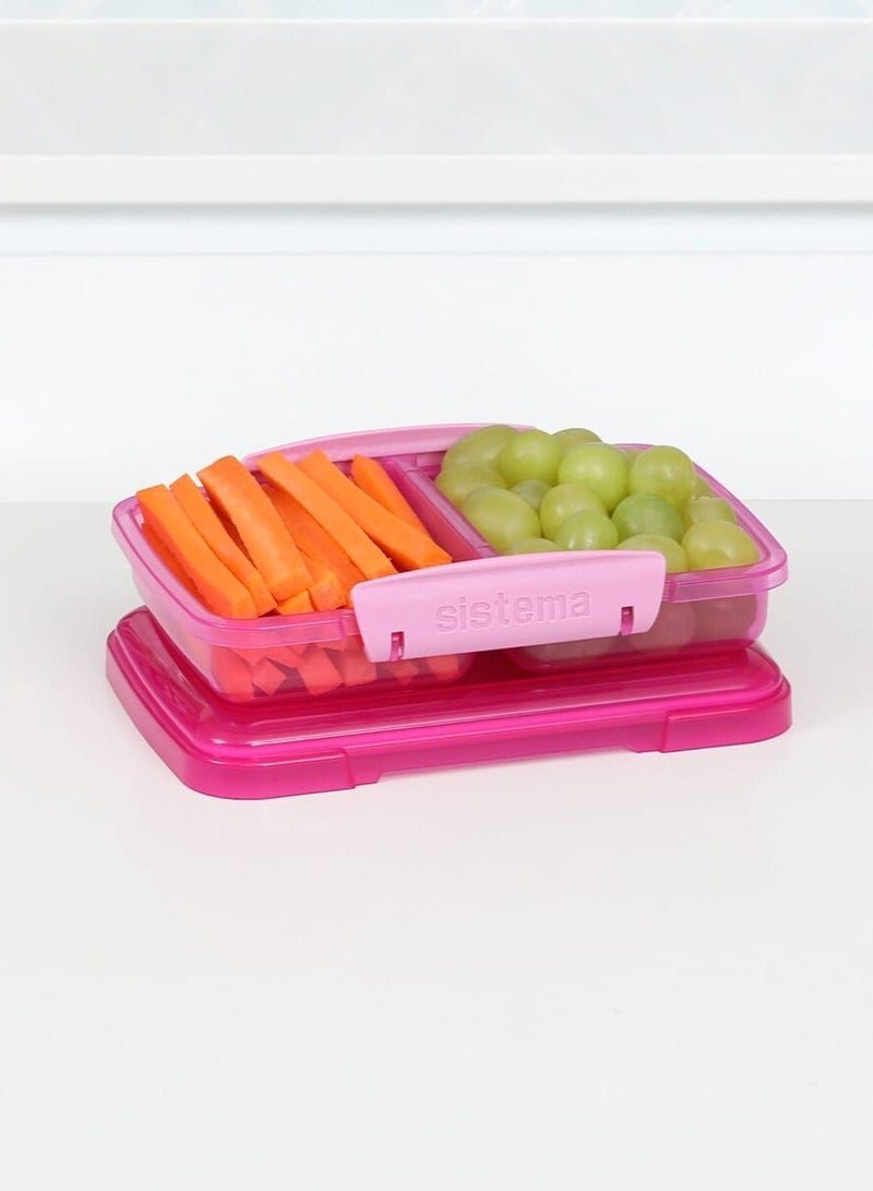 Sistema Small Split Lunch Box 350ml Pink with Dual Compartments, Easy Lock Clip Lid, BPA Free Food Storage Container for Snacks, Fruits & Meal Prep, Reusable Lunch Box Made in New Zealand - Image 4