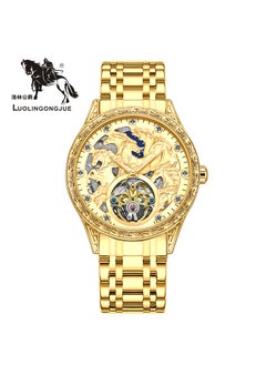 Lolin Duke New Mens Flying Wheel Steel Strap Automatic Mechanical Watch Waterproof Hollow Out Luxury Eight Horse Horsepower Steel Strip gold shell