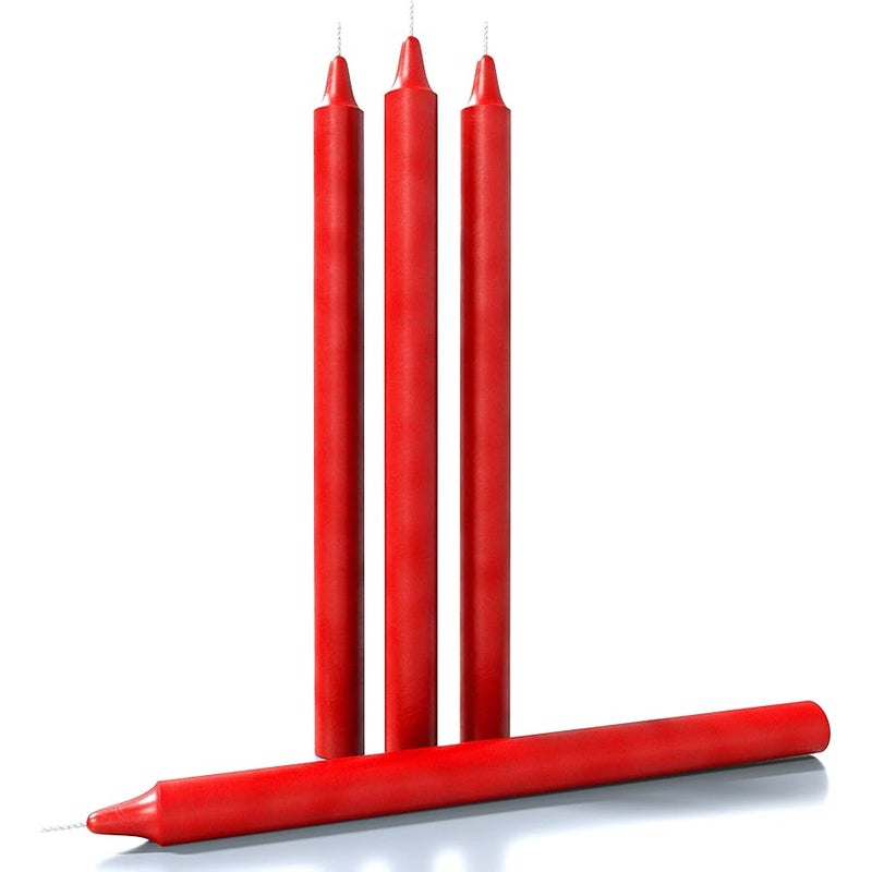 CANDWAX Red Taper Candles Pack of 4 - Slow Burning Dripless Unscented Straight Candles 10 inch - Ideal for Dinner Table - less Long Candlesticks - Image 1