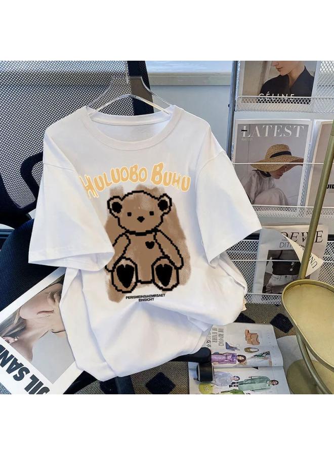 Song Feng Ya Bear Cotton 100 Short-sleeved T-shirt Women's Summer New Korean Style Loose All-match Large Size Slimming Top Trendy 