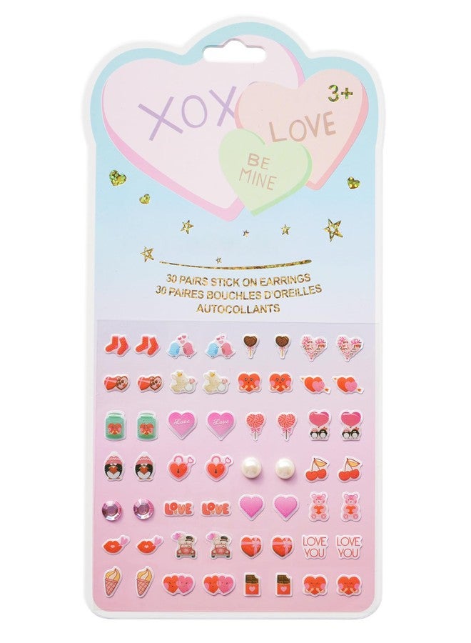 koutey 30 Pairs Heart Sticker - Kids Cute Stick on Earrings for Little Girls 4-6 Sticker Earring Self-Adhesive Gem Stick on Earring (Heart-01) - Image 1