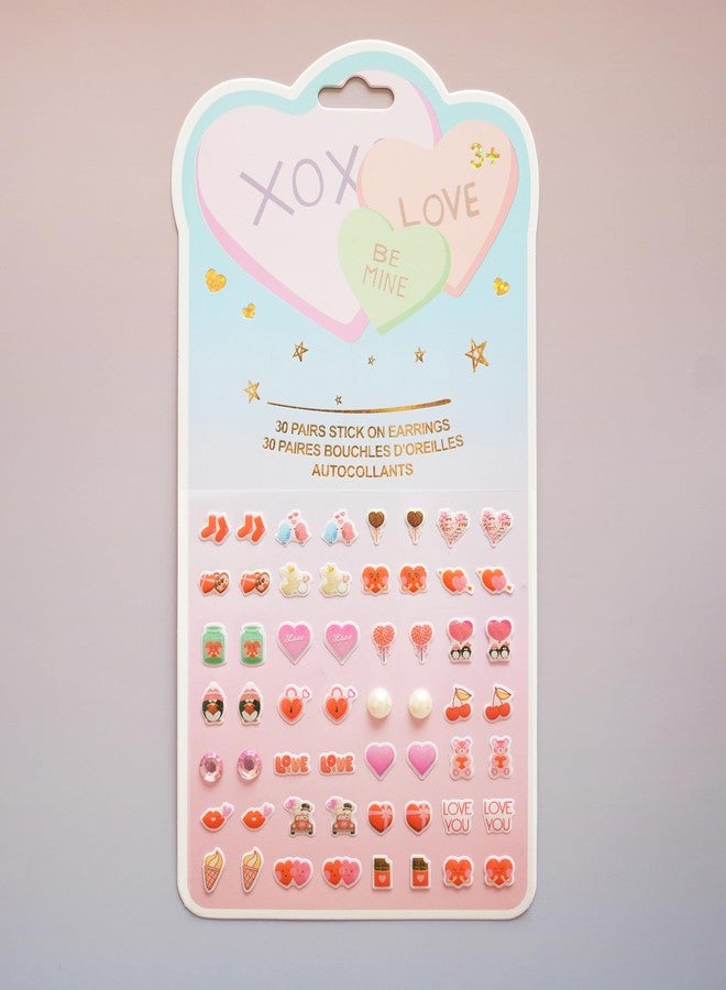koutey 30 Pairs Heart Sticker - Kids Cute Stick on Earrings for Little Girls 4-6 Sticker Earring Self-Adhesive Gem Stick on Earring (Heart-01) - Image 2