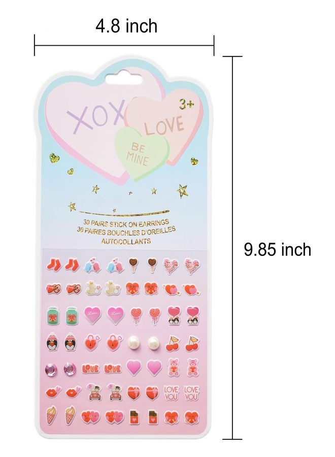 koutey 30 Pairs Heart Sticker - Kids Cute Stick on Earrings for Little Girls 4-6 Sticker Earring Self-Adhesive Gem Stick on Earring (Heart-01) - Image 4