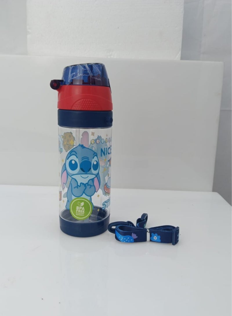 STITCH Kids Water Bottle – Stitch Character – Portable School Bottle with Strap – Lightweight & Safe for Daily U