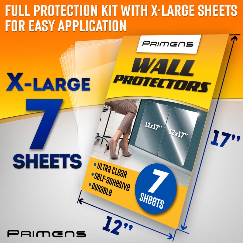 Primens Clear Wall Protector Film Stickers for Kitchens & Offices - Shields Paint from Oil Splashes, Trash, Furniture Scuffs (Transparent, 7 Sheets) - Image 5