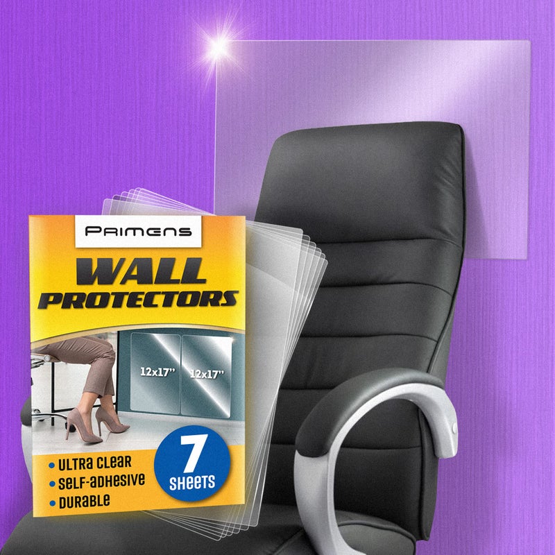 Primens Clear Wall Protector Film Stickers for Kitchens & Offices - Shields Paint from Oil Splashes, Trash, Furniture Scuffs (Transparent, 7 Sheets) - Image 1