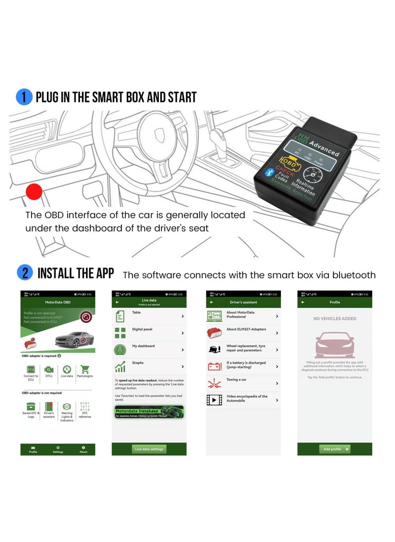Generic - Car HH OBD Advanced OBD2 Bluetooth Scanner Read and Erase Car Fault Code Engine Light Scanner Code Reader for Andriod Pc iOS - Image 1