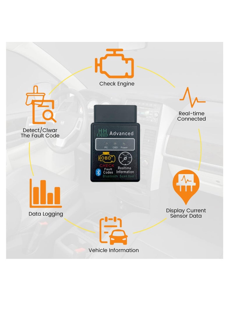 Generic - Car HH OBD Advanced OBD2 Bluetooth Scanner Read and Erase Car Fault Code Engine Light Scanner Code Reader for Andriod Pc iOS - Image 1