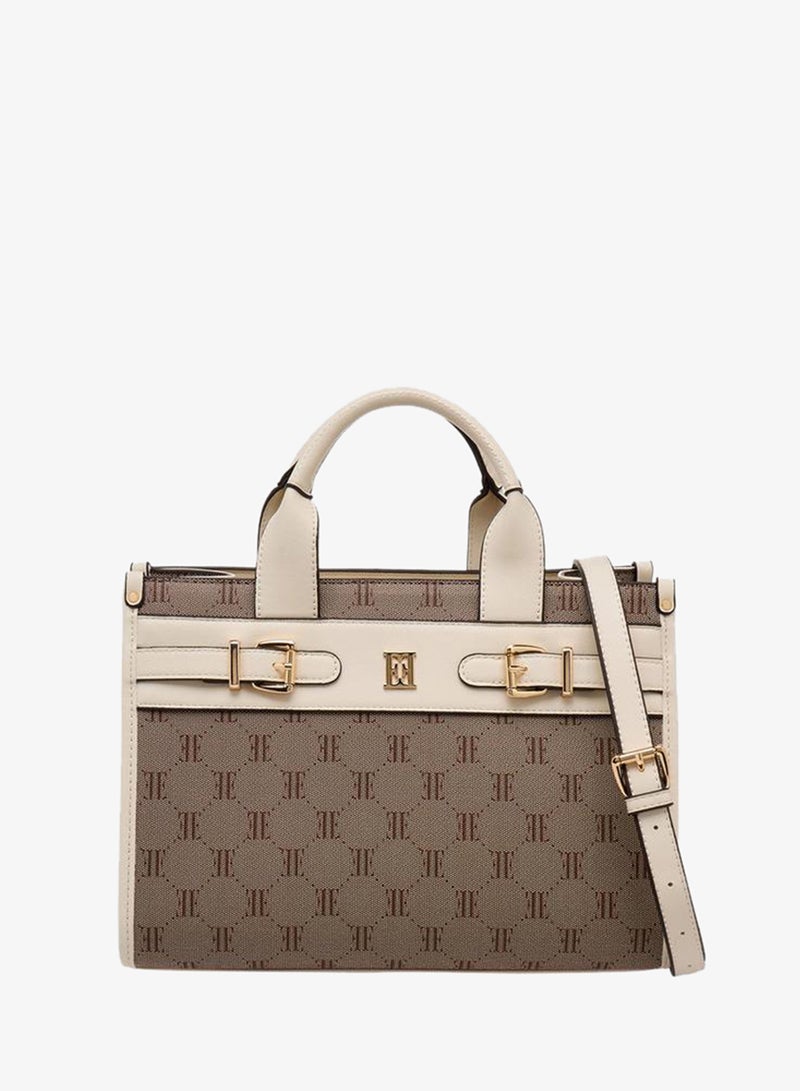 ELLE Monogram Texture Tote Bag With Detachable Strap - Image 1
