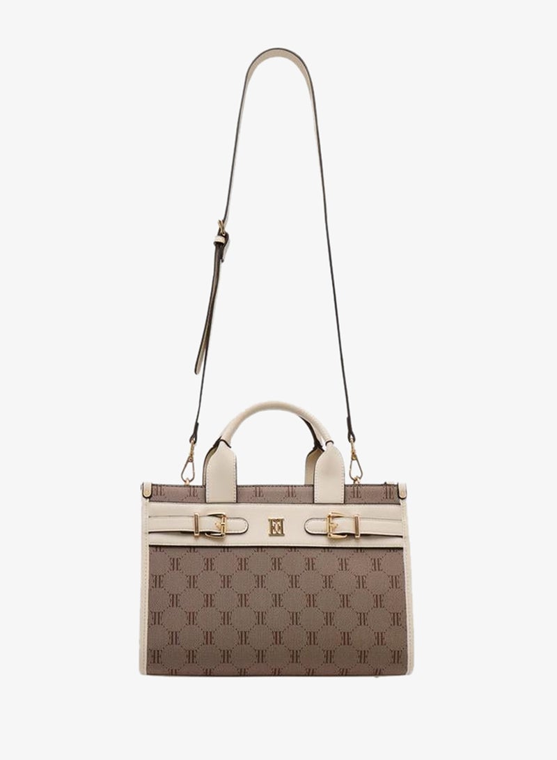 ELLE Monogram Texture Tote Bag With Detachable Strap - Image 2