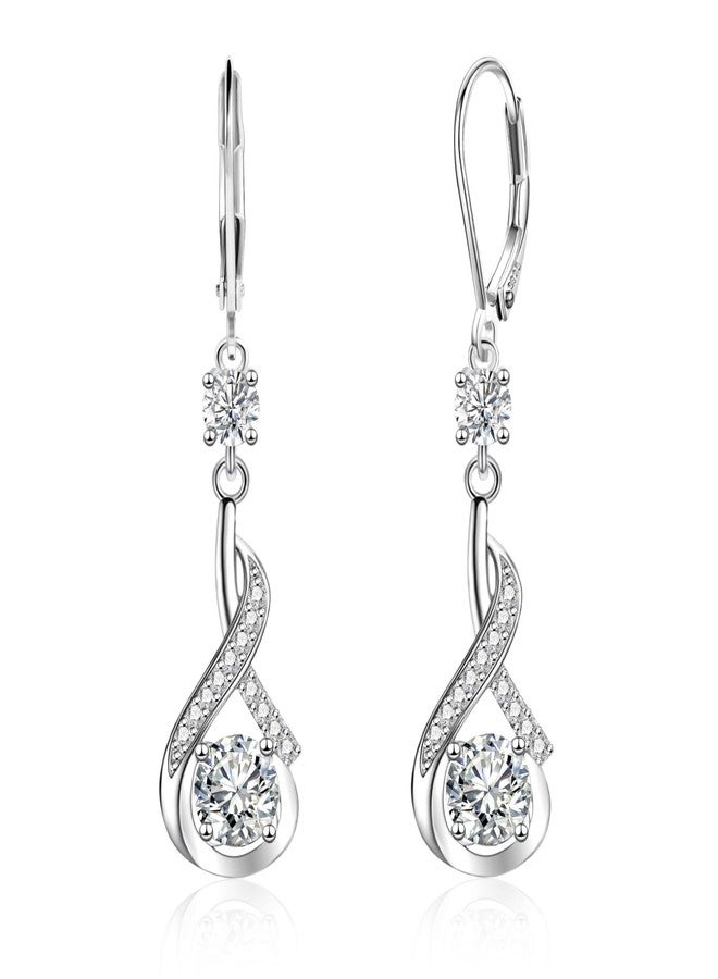 ALEXCRAFT Sterling Silver Drop Dangle Earrings for Women Cubic Zirconia Hanging Dangle Earrings Leverback Drop Earring for Women Jewelry Gifts - Image 1