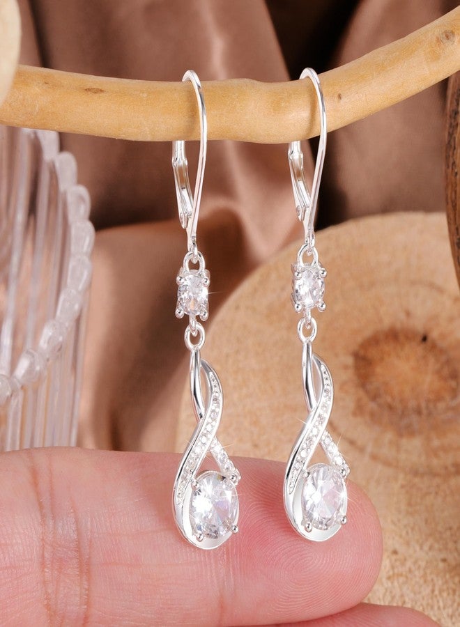 ALEXCRAFT Sterling Silver Drop Dangle Earrings for Women Cubic Zirconia Hanging Dangle Earrings Leverback Drop Earring for Women Jewelry Gifts - Image 4