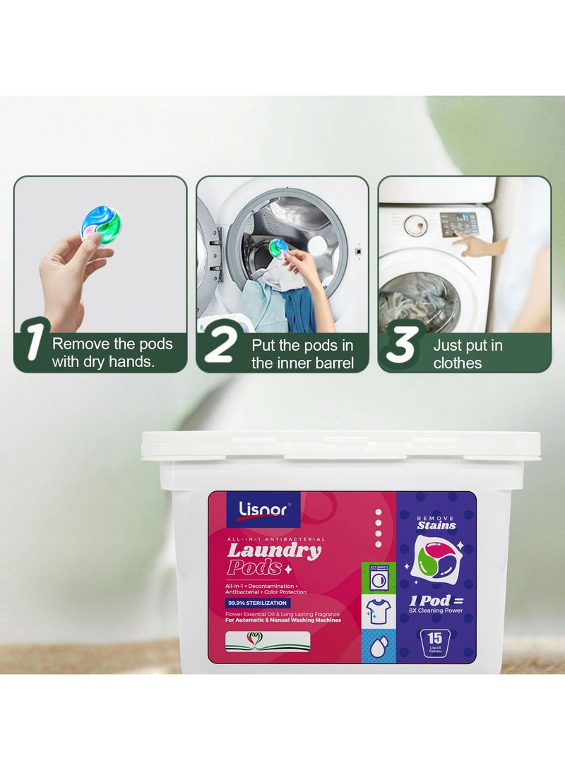 Lisnor All In 1 Pods Washing Liquid Capsules With Touch Of Freshness Downy 15 Count