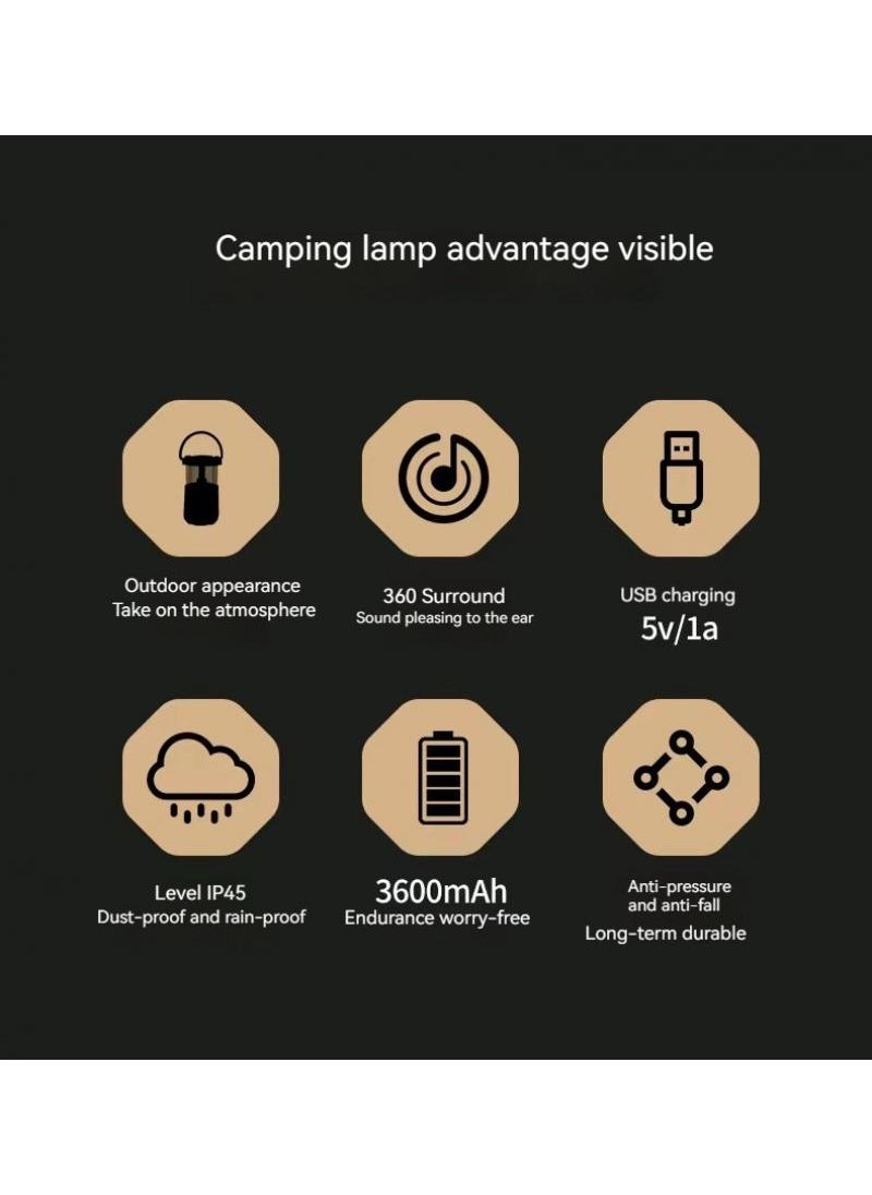 Generic Outdoor Camping Light Led Retro Handheld Tent Light Convenient Usb Charging Bluetooth Sound Camping Light（Black）  - Image 3