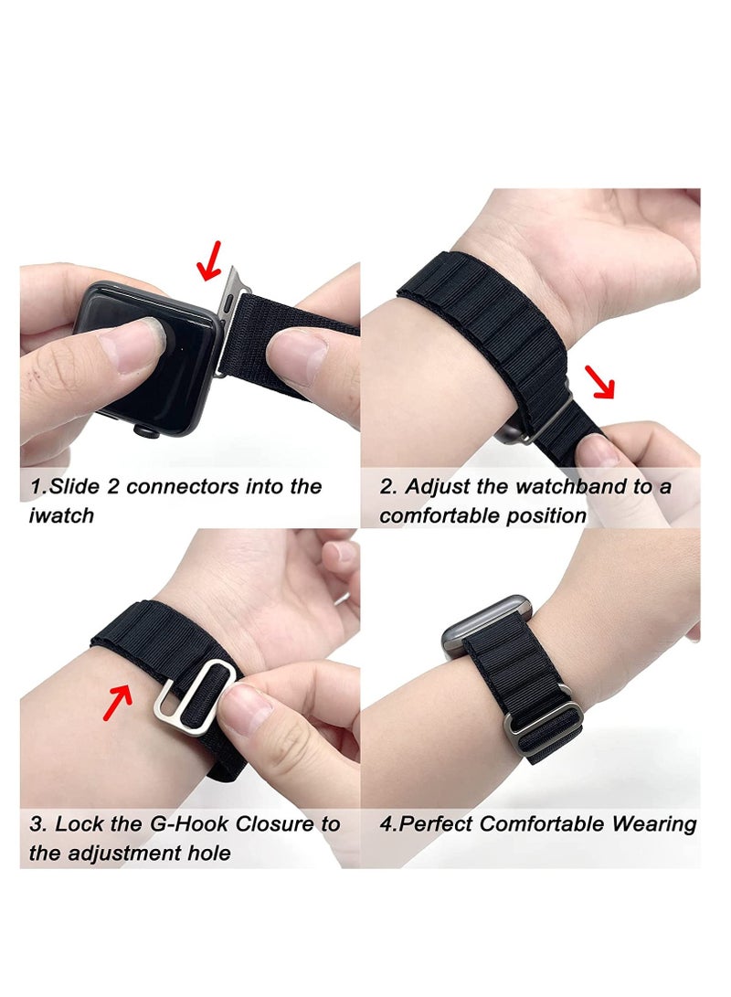 ELTRAZONE 4 Pack Alpine Loop Nylon Band Compatible with Apple Watch Band 42mm 44mm 45mm 49mm Women Men,Adjustable Metal G-Hook Strap for iWatch Ultra Series SE 8/7/6/5/4/3/2/1 - Image 2