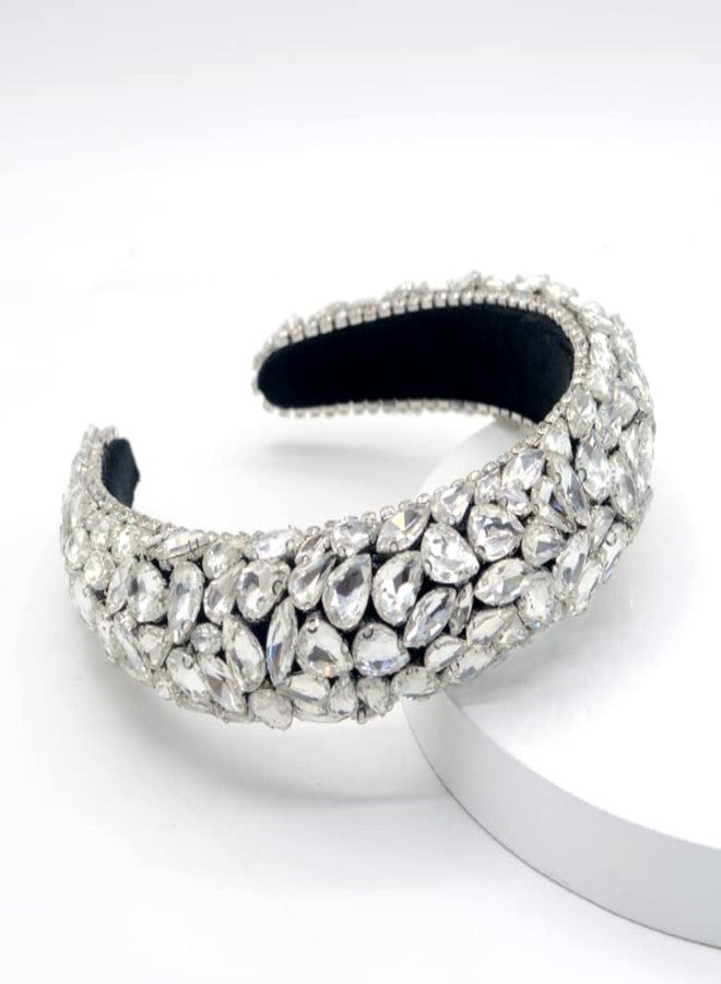 LEEMASING Rhinestone Headband Bling Padded Baroque Crystal Fashion Party Hair Band For Bridal Wedding Anniversary Holiday Gifts (Silver) - Image 2