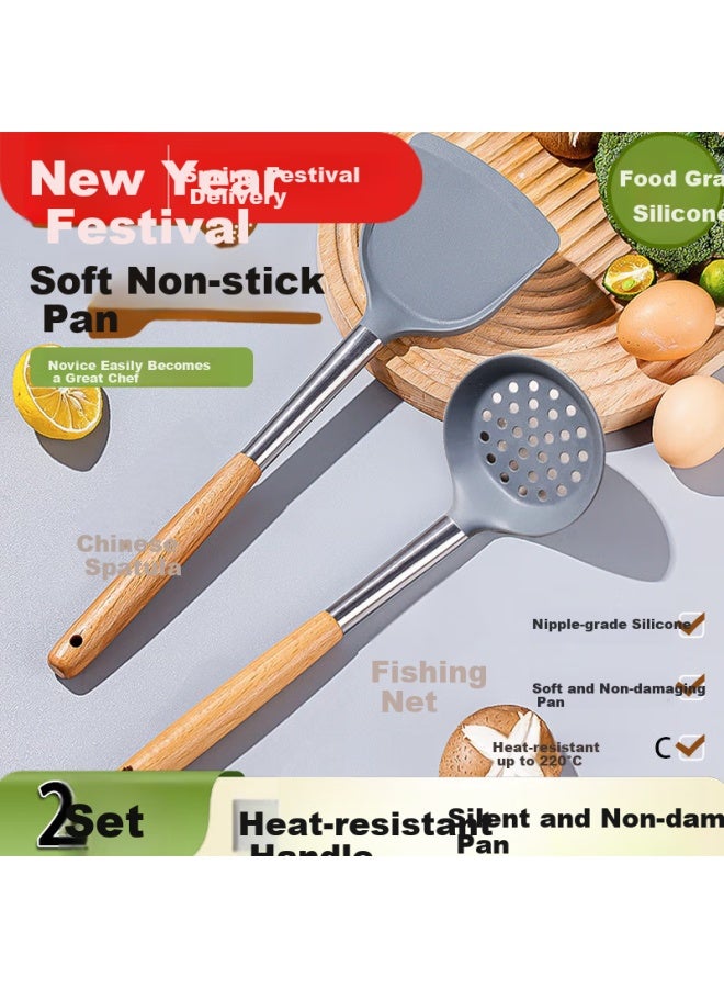 Zigman Cigeman Silicone Spatula, Non-stick Coating, Food Grade, Heat Resistant, For Flat Bottom Pan, Frying Pan, Stir-fry, Specialized Cooking Utensil - 2-piece Set - Image 1