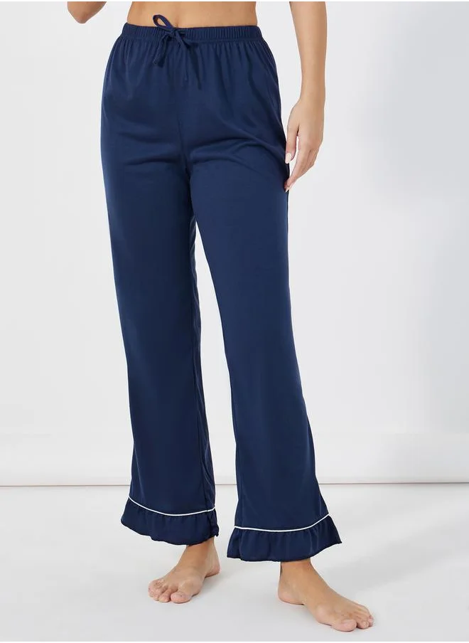 Styli Ruffle Sleeve Contrast Piping Shirt & Pyjama Set